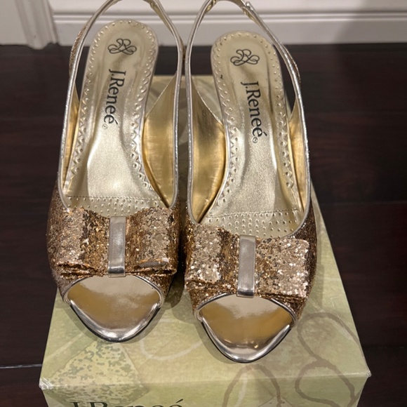 J.Renee Gold Glitter Bow Heels - Picture 2 of 5